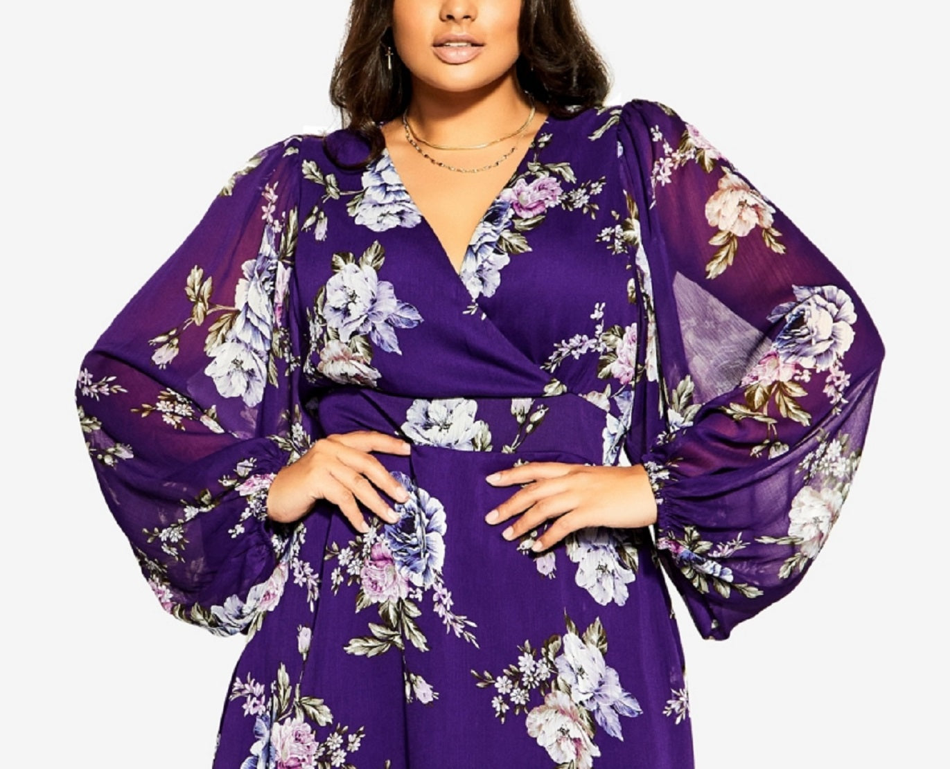 Vestido curto floral selvagem feminino City Chic roxo tamanho 14W