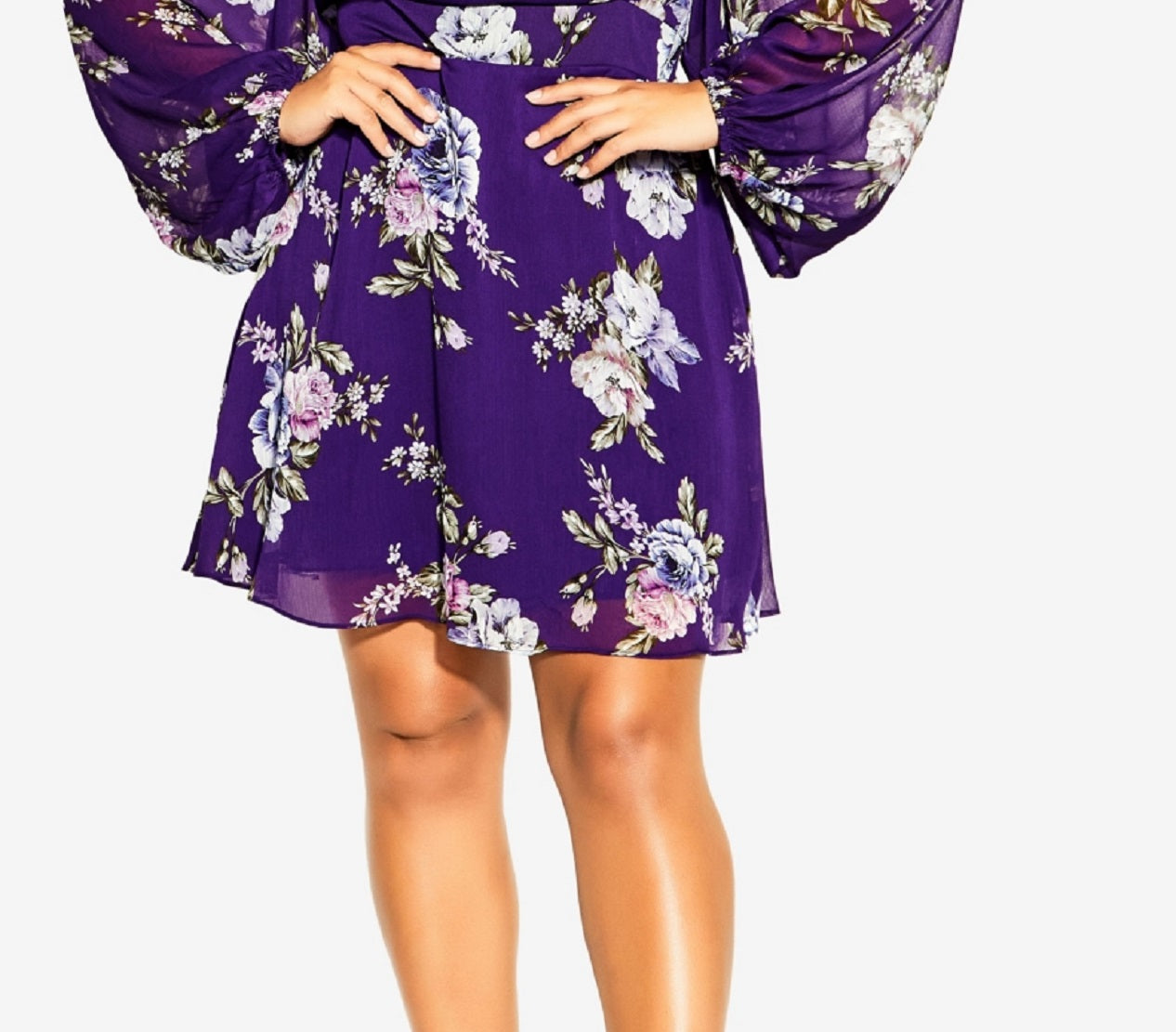 Vestido curto floral selvagem feminino City Chic roxo tamanho 14W