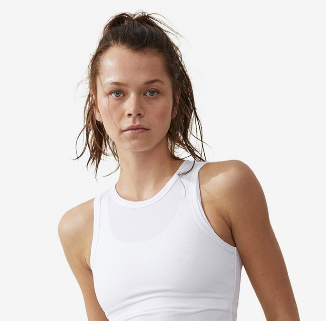 Camiseta regata feminina Cotton On Active Rib, branca, tamanho pequeno