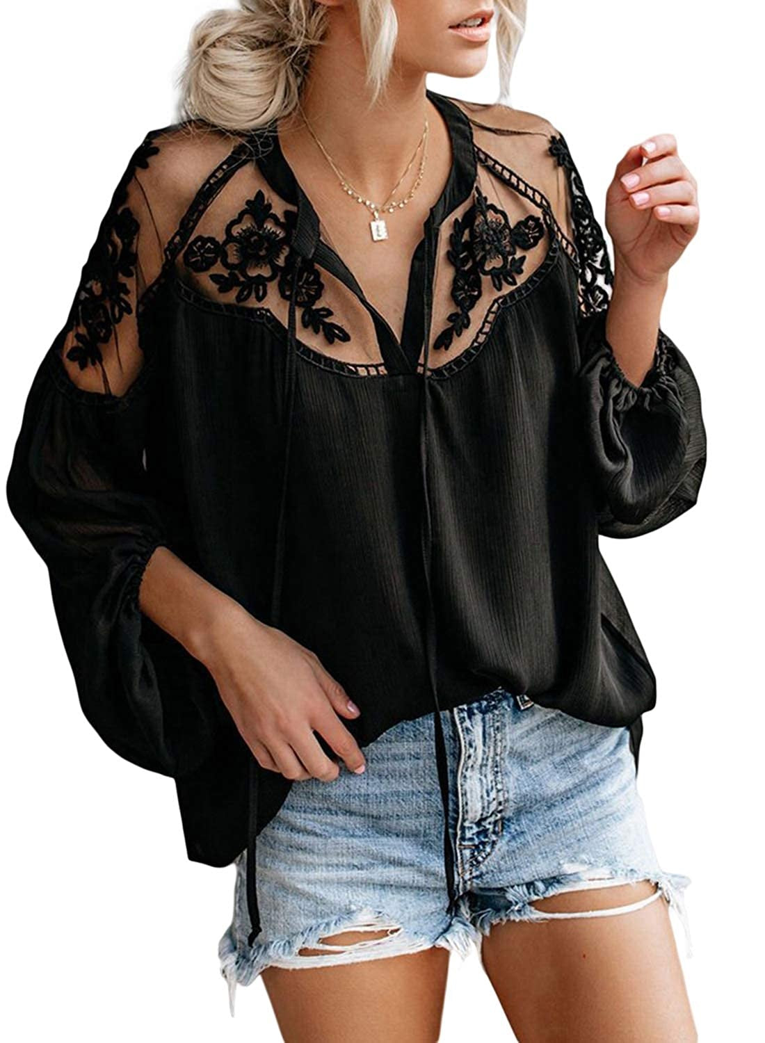 Blusas femininas Zesica pretas tamanho médio