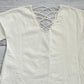 Blusa de malha com decote em V e manga comprida Frankie &amp; Pop feminina, branca, tamanho grande