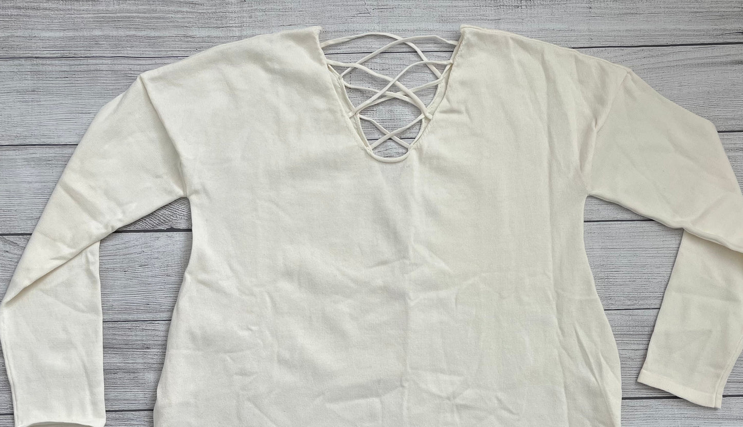Blusa de malha com decote em V e manga comprida Frankie &amp; Pop feminina, branca, tamanho grande