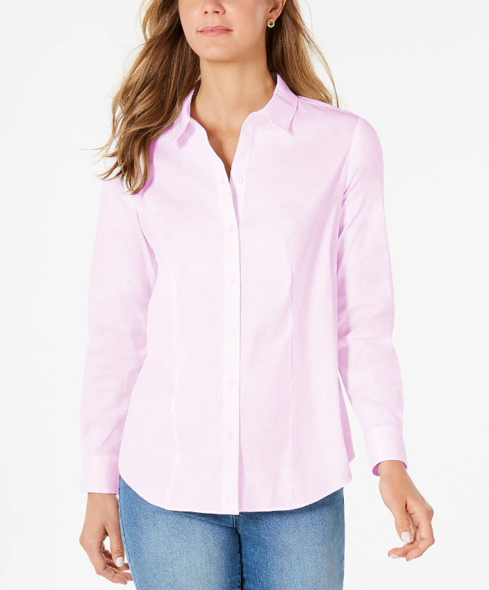 Camisa feminina clássica com botões frontais Charter Club, rosa, tamanho 18