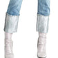 Calça jeans feminina Rachel Rachel Roy, reta, metálica, cintura alta, punho, azul brilhante, tamanho 24