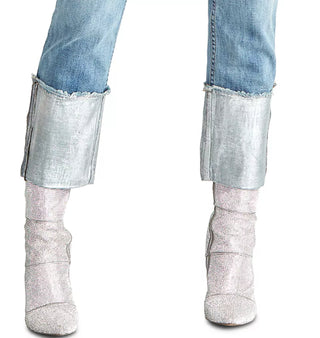 Calça jeans feminina Rachel Rachel Roy, reta, metálica, cintura alta, punho, azul brilhante, tamanho 24