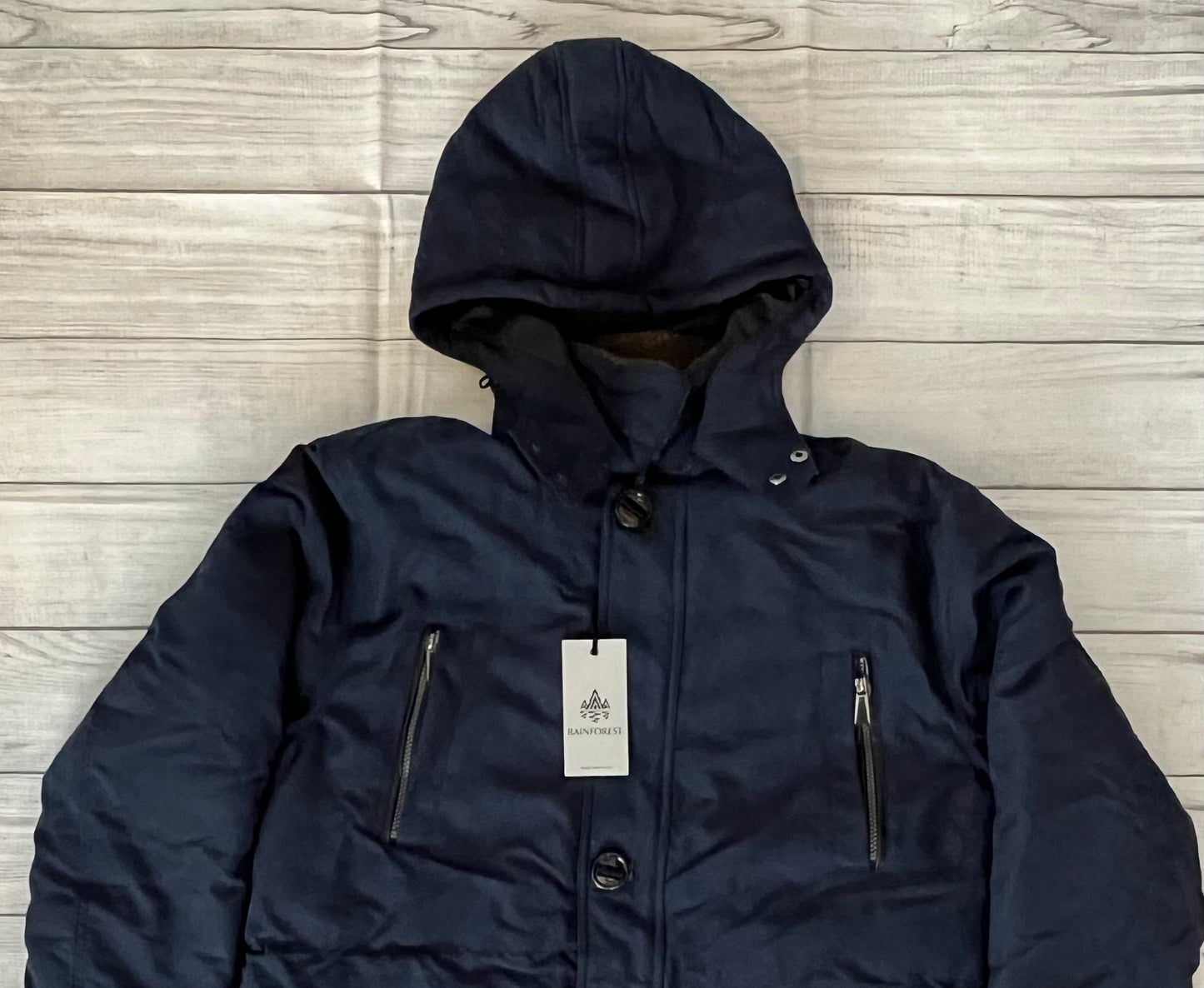 Casaco de inverno acolchoado com capuz e penas para clima frio Barganbin feminino, tamanho grande, azul