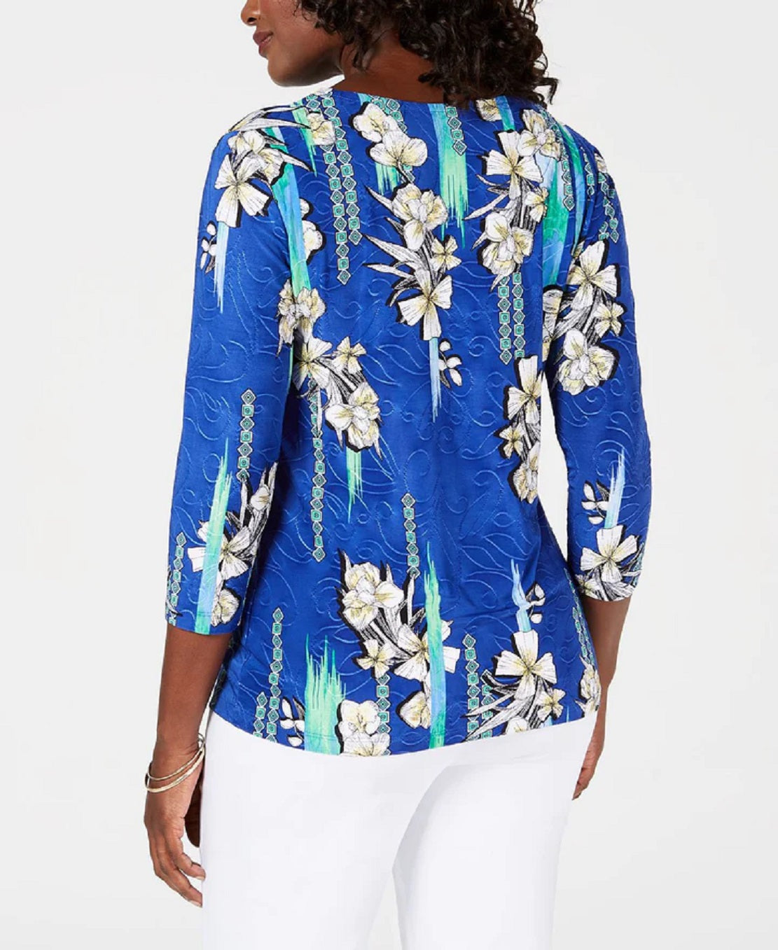 Blusa feminina estampada em jacquard, azul, tamanho XXL, da coleção JM