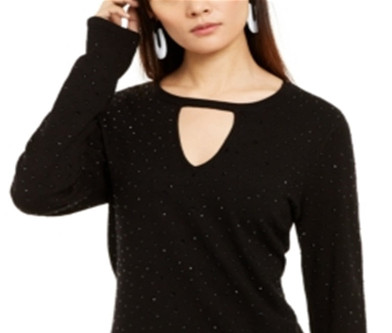 Suéter feminino com decote em V e botões da INC International Concepts, preto, tamanho pequeno