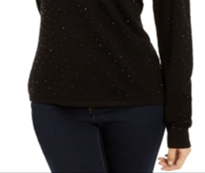 Suéter feminino com decote em V e botões da INC International Concepts, preto, tamanho pequeno