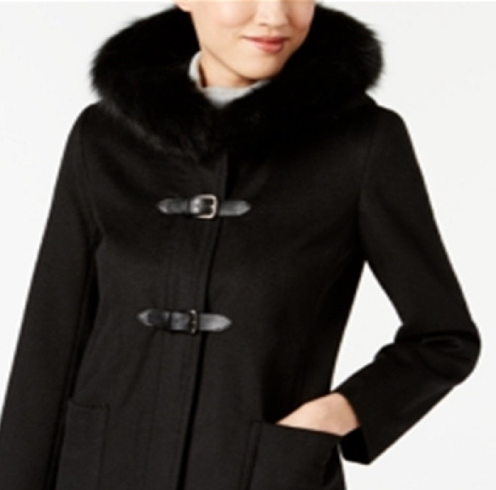 Forecaster Casaco feminino com acabamento em pele de raposa e fivela Walker, preto, tamanho 16