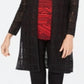 Jaqueta Duster Feminina JM Collection de Crochê com Frente Aberta, Preta, Tamanho Pequeno