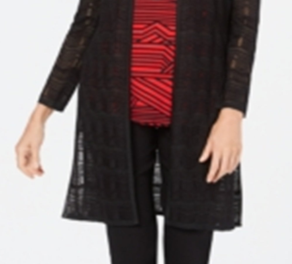Jaqueta Duster Feminina JM Collection de Crochê com Frente Aberta, Preta, Tamanho Pequeno