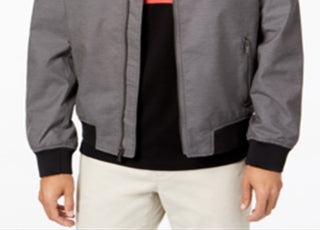 Jaqueta bomber canelada Alfani masculina, cinza mesclado, tamanho XX-G