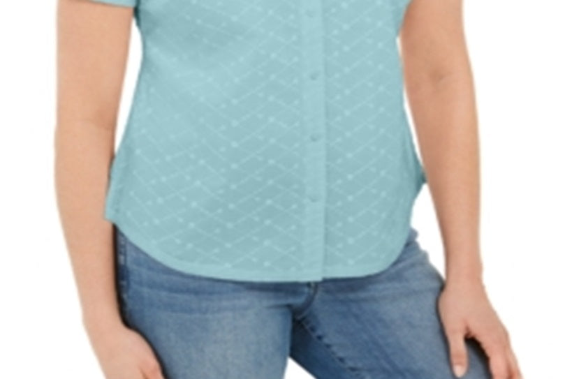 Camisa feminina Karen Scott de algodão bordada, azul, tamanho M