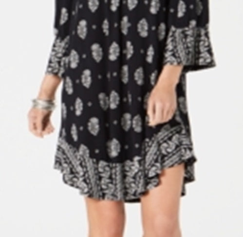 Vestido feminino estampado ombro a ombro/ombro a ombro estilo &amp; co, preto, tamanho pequeno P