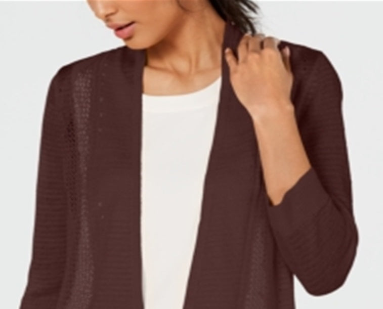 Cardigan Alfani Feminino com Pontos Mistos e Frente Aberta, Marrom, Tamanho Pequeno