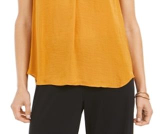 Blusa feminina sem mangas com decote em V Alfani, amarela, tamanho grande