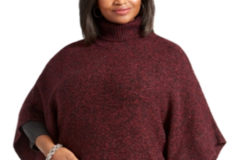 Poncho feminino Michael Kors Plus com gola alta, vermelho, tamanho 2X