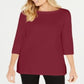 Karen Scott Blusa de malha feminina de algodão com decote canoa e manga 3/4, vermelha, tamanho GG