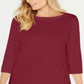 Karen Scott Blusa de malha feminina de algodão com decote canoa e manga 3/4, vermelha, tamanho GG