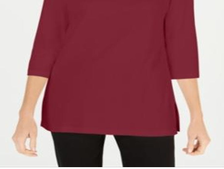 Karen Scott Blusa de malha feminina de algodão com decote canoa e manga 3/4, vermelha, tamanho GG
