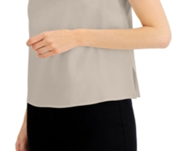 Blusa feminina Alfani sem mangas em mistura de linho marrom tamanho X-S