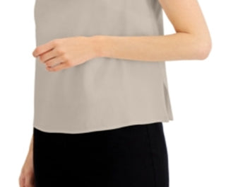 Blusa feminina Alfani sem mangas em mistura de linho marrom tamanho X-S