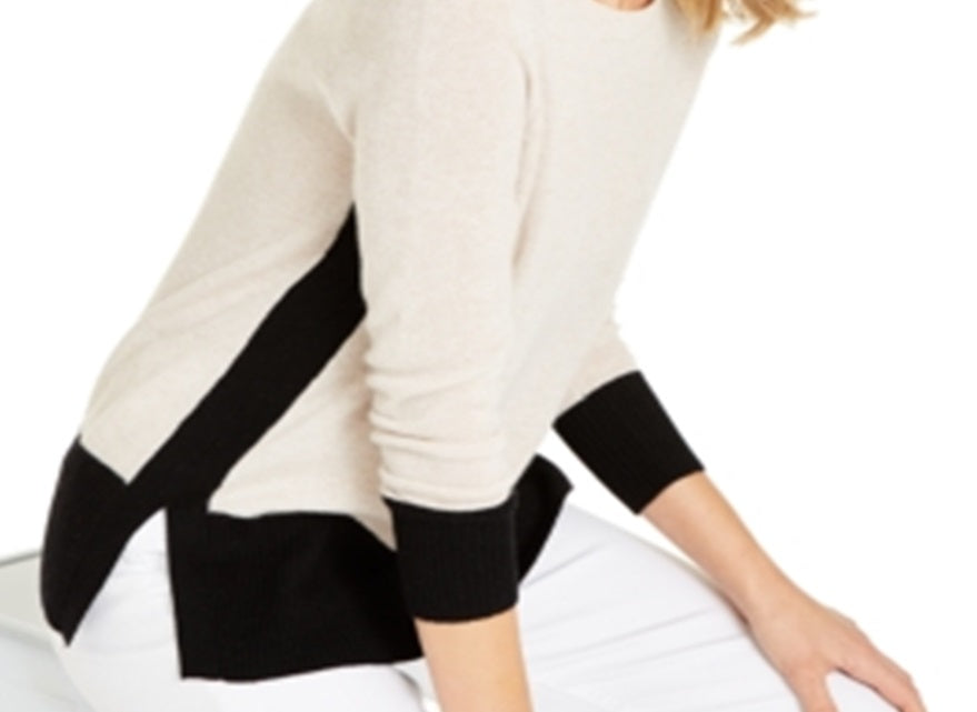 Suéter de cashmere feminino com blocos de cores Charter Club, marrom, tamanho X-S