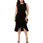 Vestido midi alto e baixo com babados Calvin Klein feminino, preto, tamanho 20W
