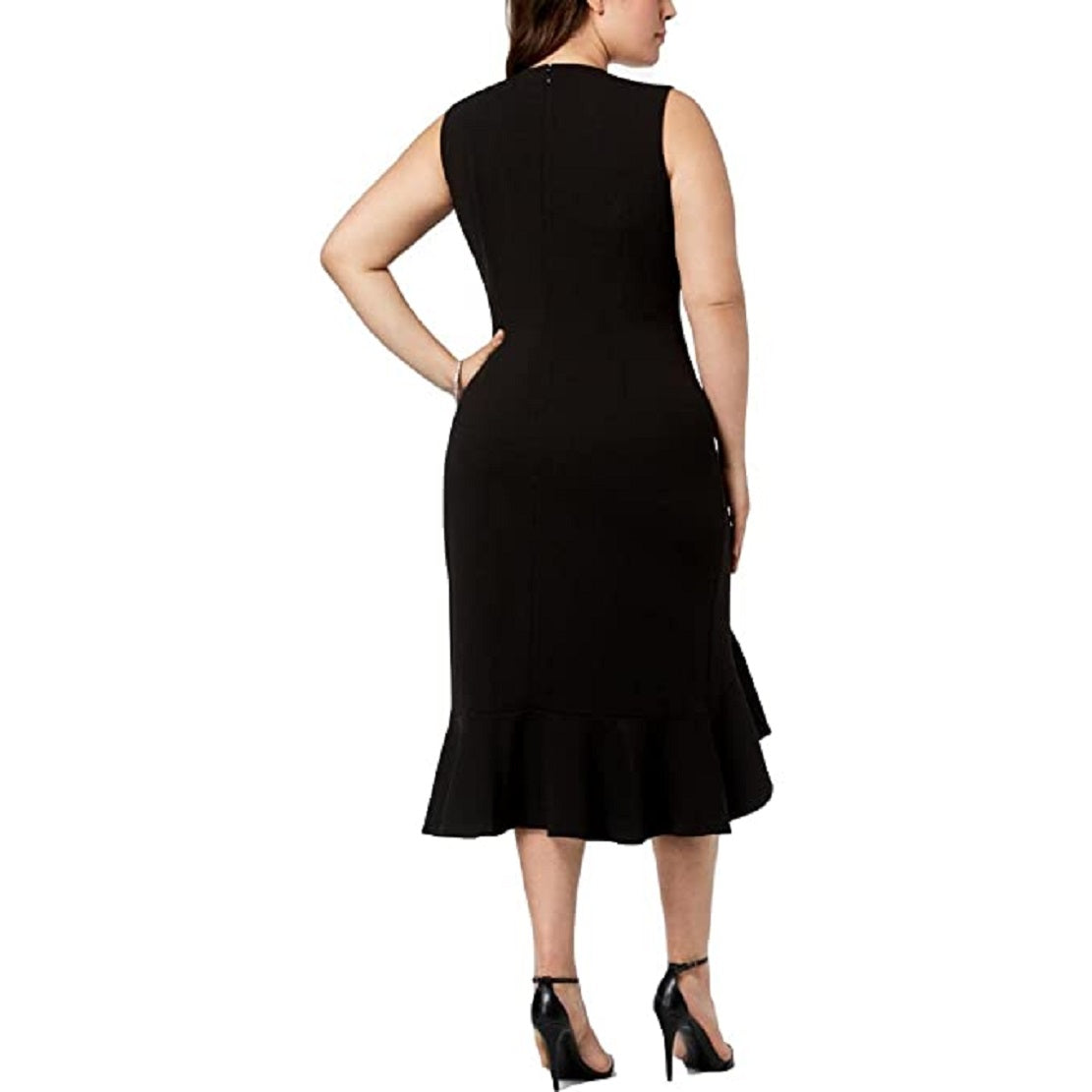 Vestido midi alto e baixo com babados Calvin Klein feminino, preto, tamanho 20W