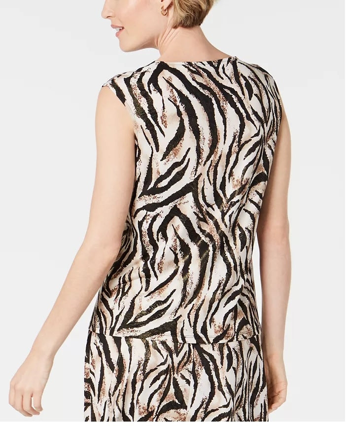 Top feminino Kasper com recorte cruzado marrom escuro tamanho grande