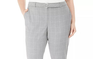 Calça Calvin Klein Plus Size Estampada com Cinto Cinza Tamanho 16 Plus Feminina
