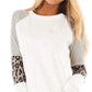 Blusa feminina Frankie &amp; Pop com decote redondo, manga comprida, listras, raglan, estampa de leopardo, tamanho pequeno, branca