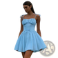 Sky Blue Ruched Corset Mini Dress with Tie Straps
