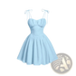 Sky Blue Ruched Corset Mini Dress with Tie Straps