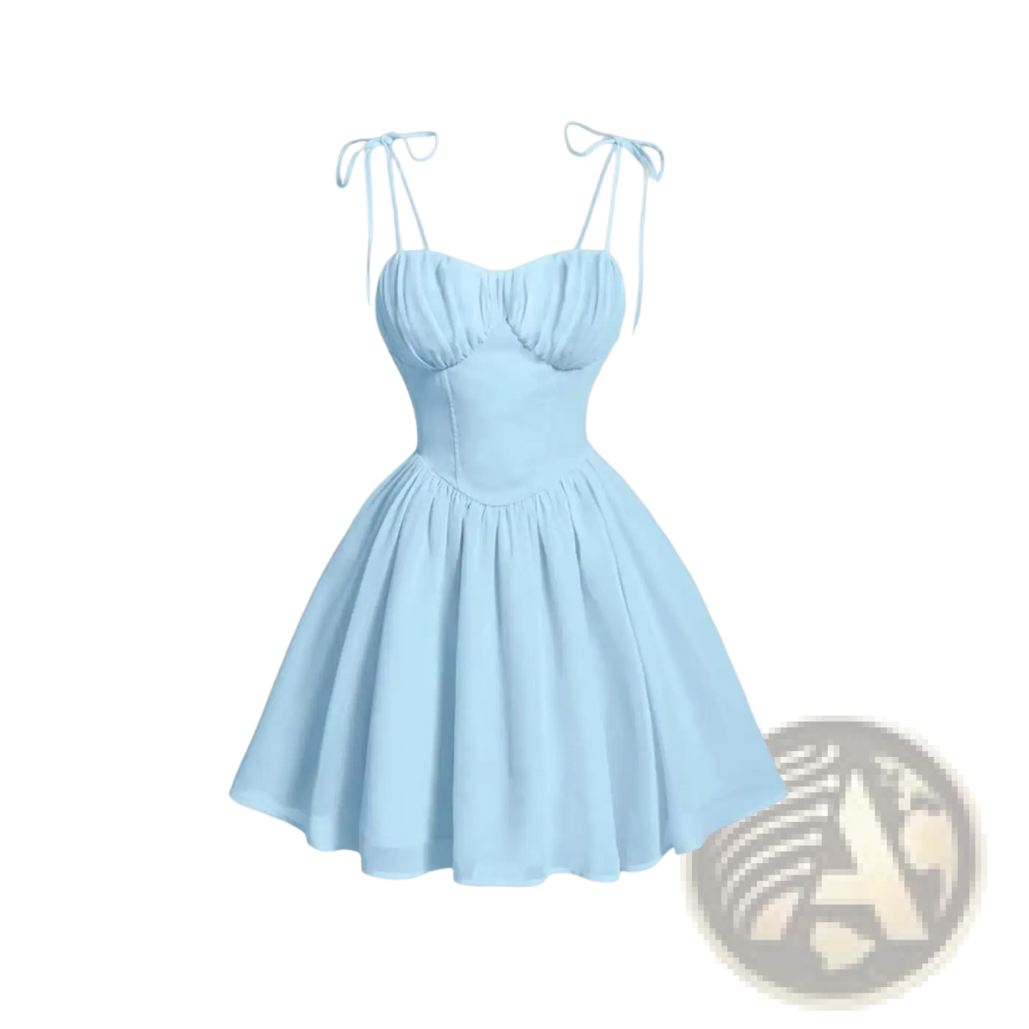 Sky Blue Ruched Corset Mini Dress with Tie Straps