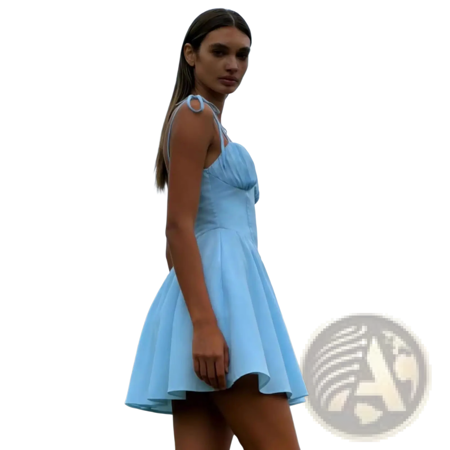 Sky Blue Ruched Corset Mini Dress with Tie Straps