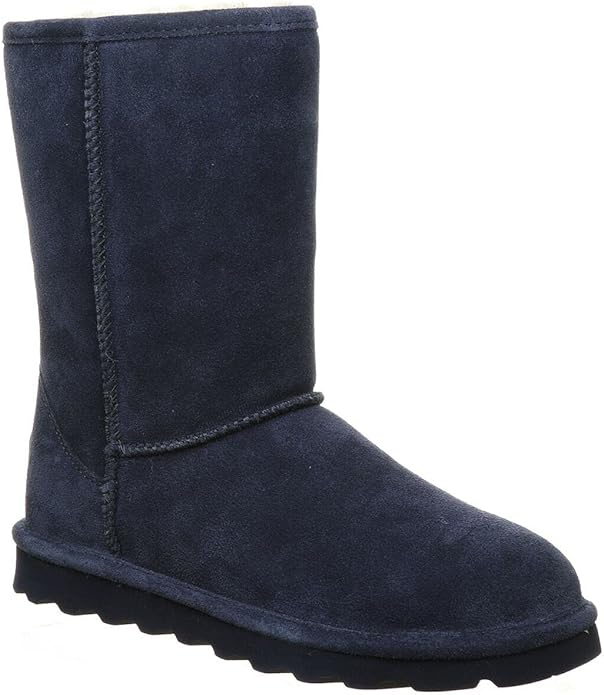 Bota feminina BEARPAW Elle curta e larga Cadet Classic em camurça preta, tamanho 7
