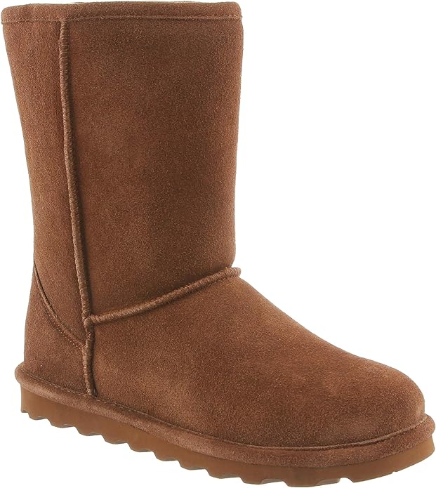 Bota feminina BEARPAW Elle curta e larga, camurça clássica Hickory II