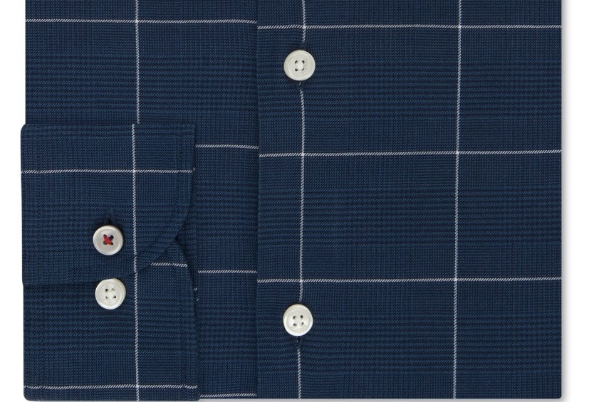 Camisa social masculina Tommy Hilfiger Slim-Fit, sem passar a ferro, Thflex Stretch Windowpane Check, azul brilhante, tamanho 34-35