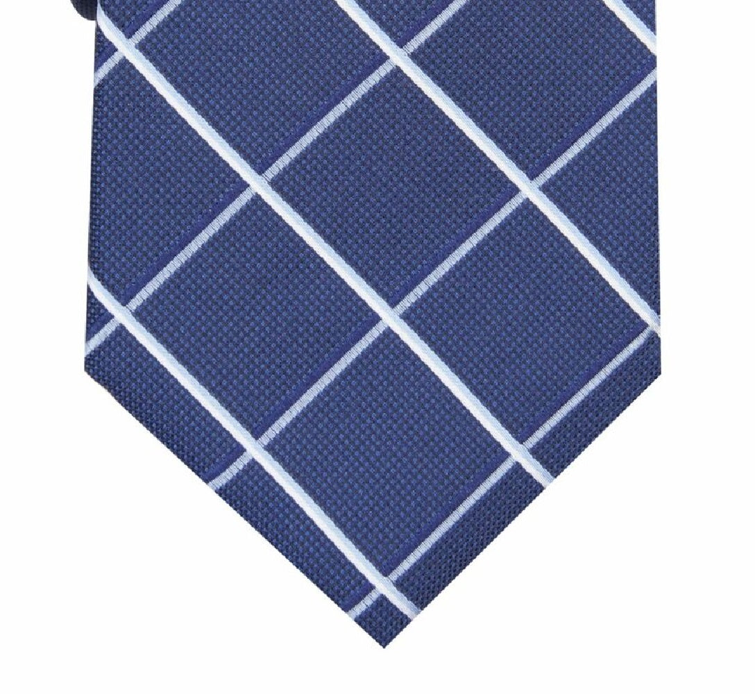 Gravata Masculina Club Room com Padrão de Mistura de Seda Inwood Grid Azul Tamanho Único