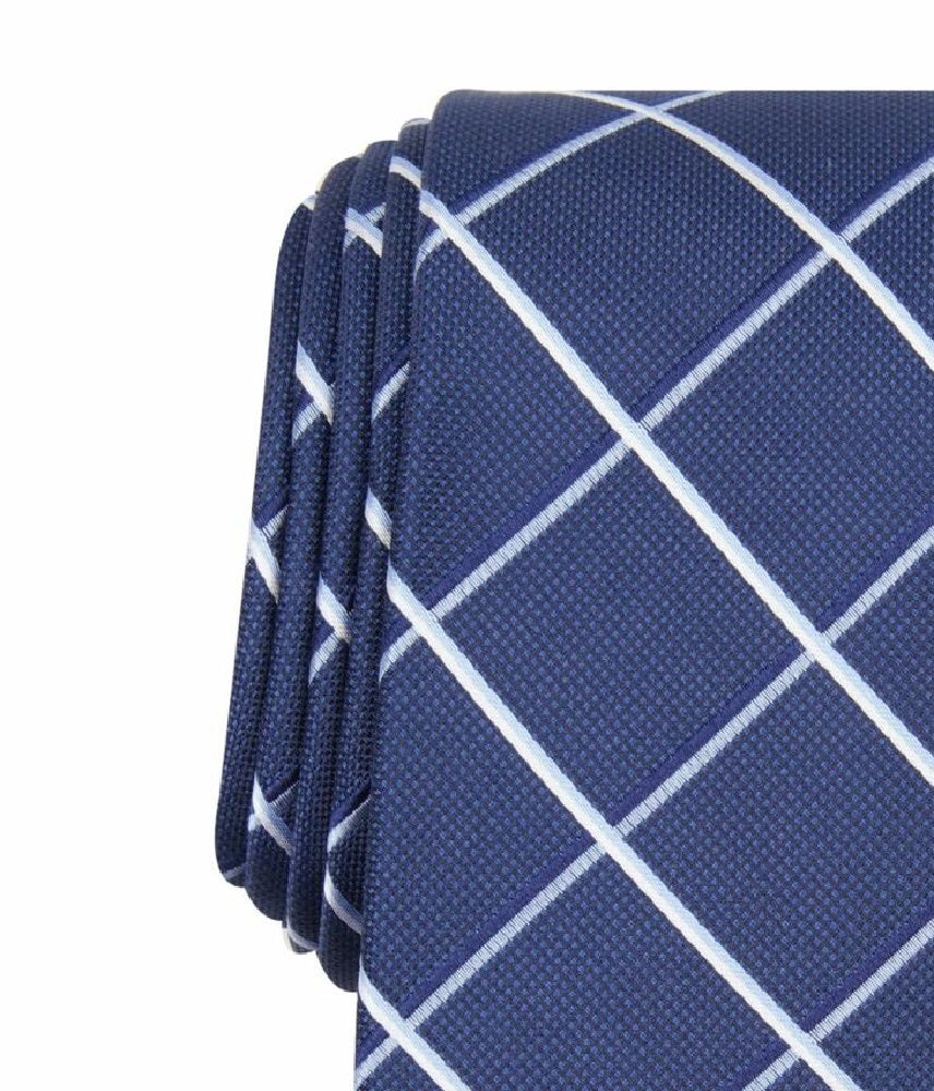 Gravata Masculina Club Room com Padrão de Mistura de Seda Inwood Grid Azul Tamanho Único