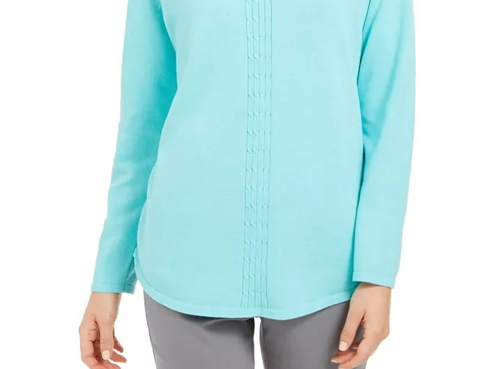 Suéter Karen Scott Feminino de Algodão com Malha Trançada Azul Tamanho P