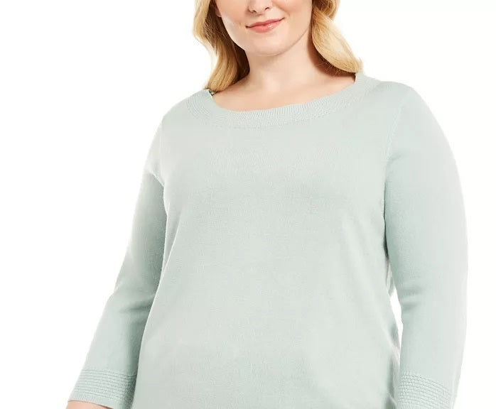 Karen Scott Suéter feminino plus size com decote balé Lt/Pasblue tamanho 1X