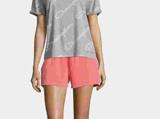 Camiseta feminina Champion com estampa de logotipo em algodão, cinza, tamanho médio