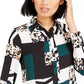 Blusa feminina estampada Bar III com botões, verde, tamanho XXX-S
