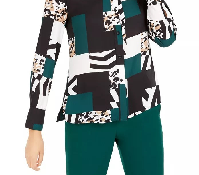 Blusa feminina estampada Bar III com botões, verde, tamanho XXX-S