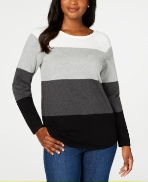 Karen Scott Suéter Feminino Colorblocked Cinza/Branco/Preto Tamanho X-S