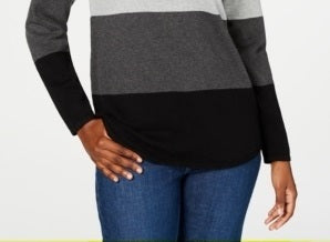 Karen Scott Suéter Feminino Colorblocked Cinza/Branco/Preto Tamanho X-S