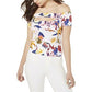 Blusa feminina Guess com estampa floral e ombros de fora, branca, tamanho X-S